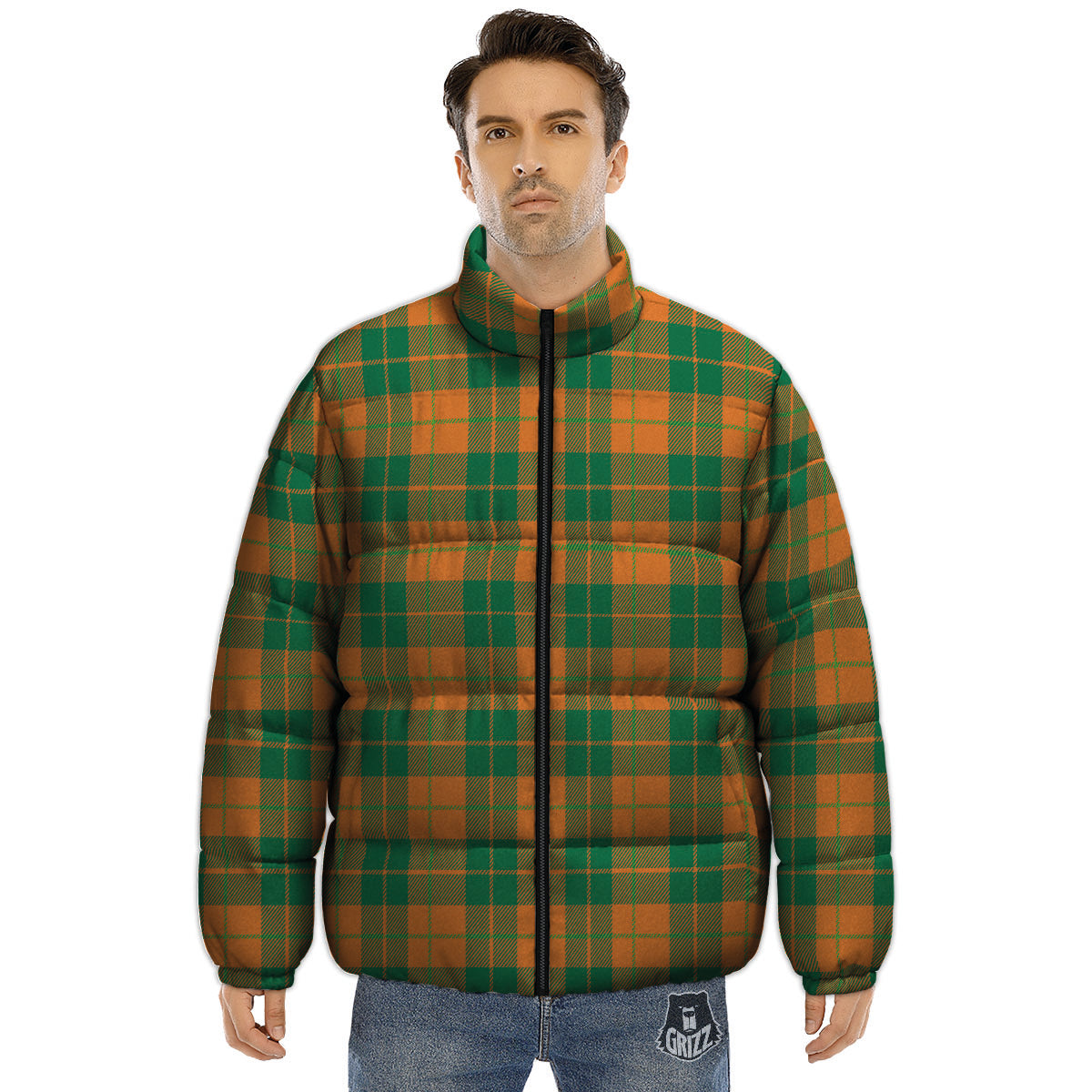 Saint Patrick's Day Irish Tartan Print Puffer Jacket-grizzshop