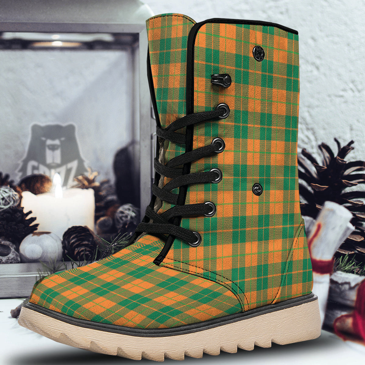 Saint Patrick's Day Irish Tartan Print Snow Boots-grizzshop