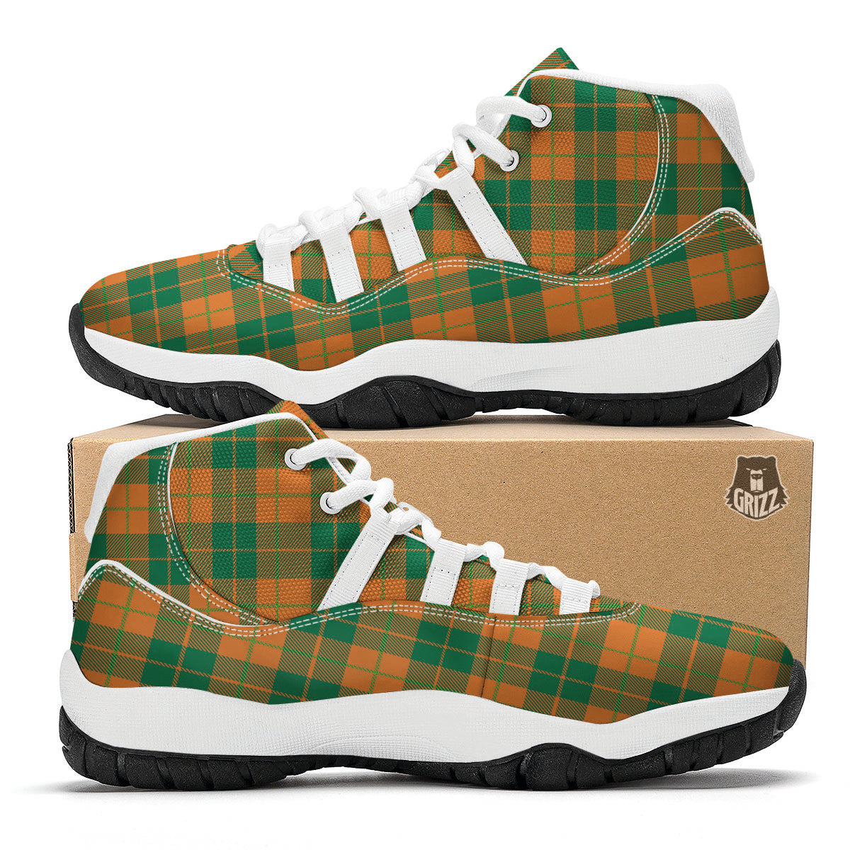 Saint Patrick's Day Irish Tartan Print White Bball Shoes-grizzshop