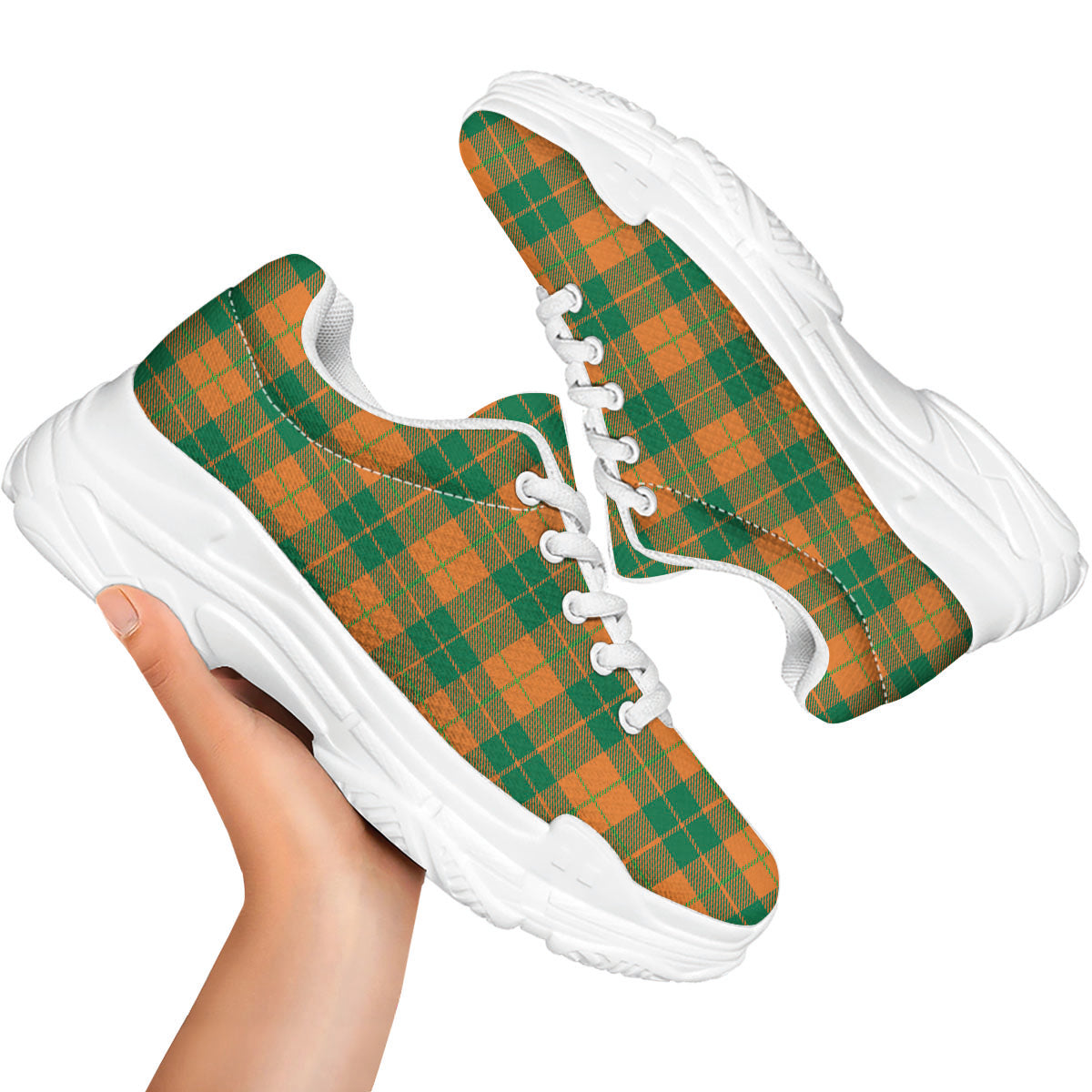 Saint Patrick's Day Irish Tartan Print White Chunky Shoes-grizzshop