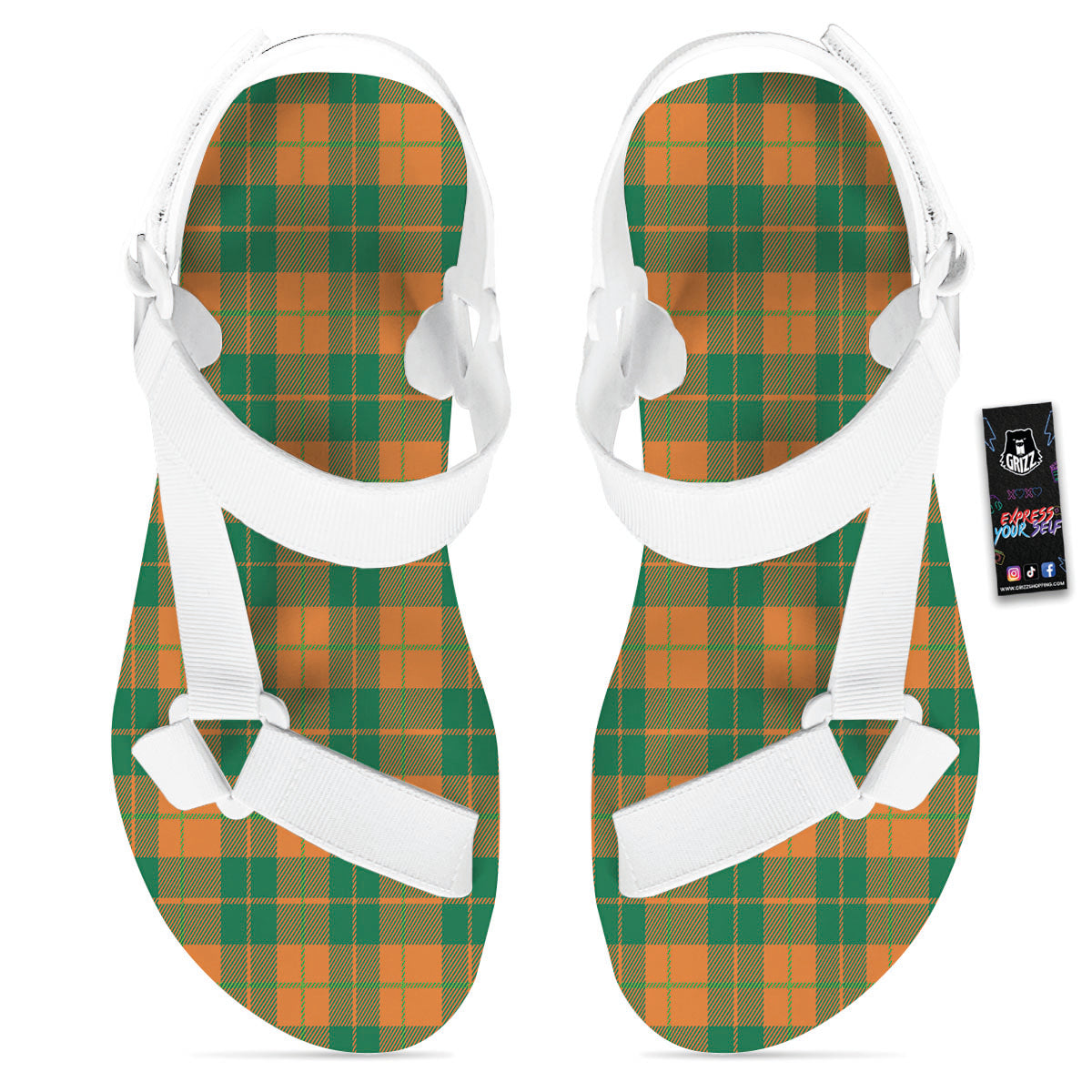 Saint Patrick's Day Irish Tartan Print White Open Toe Sandals-grizzshop