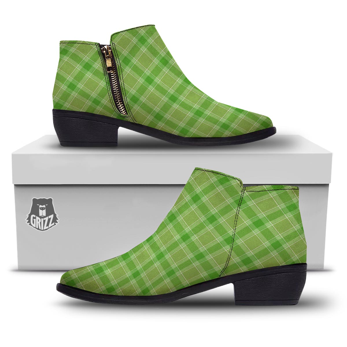 Saint Patrick's Day Shamrock Plaid Print Pattern Ankle Boots-grizzshop