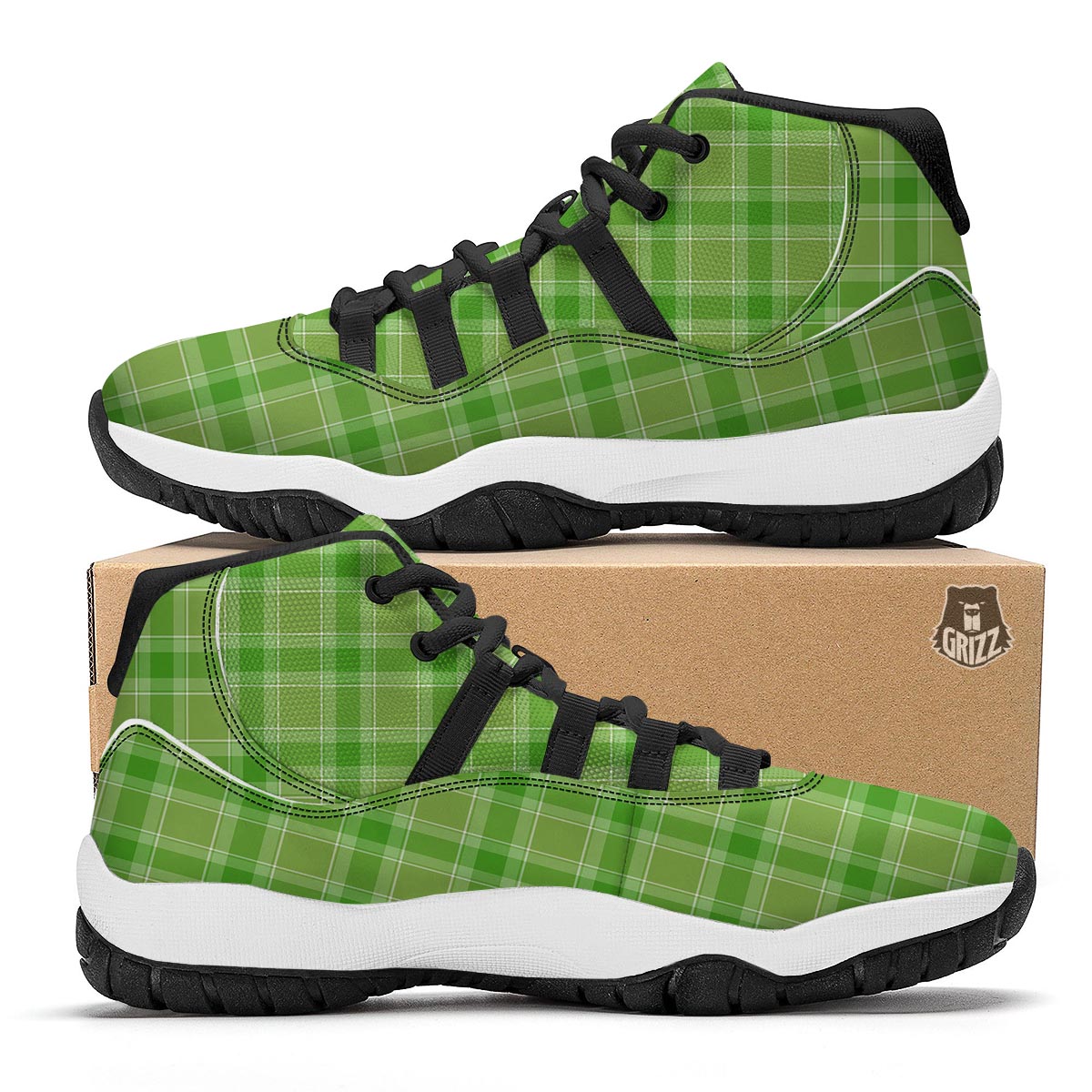 Saint Patrick's Day Shamrock Plaid Print Pattern Black Bball Shoes-grizzshop