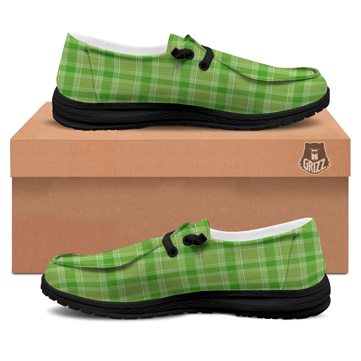 Saint Patrick's Day Shamrock Plaid Print Pattern Black Loafers-grizzshop