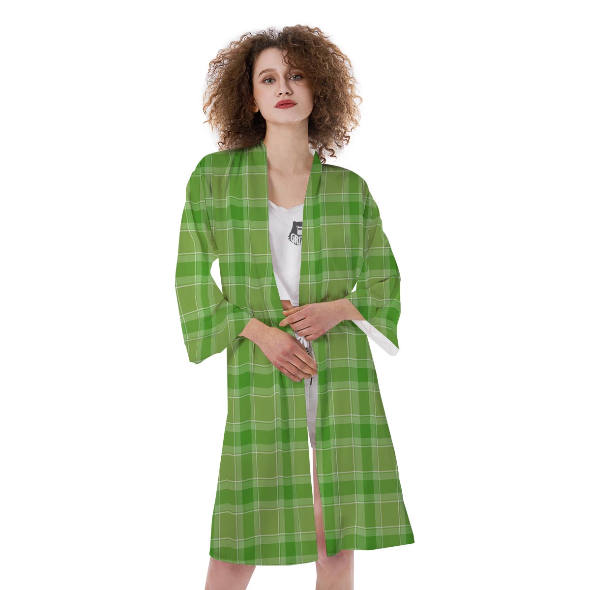 Saint Patrick's Day Shamrock Plaid Print Pattern Kimono-grizzshop