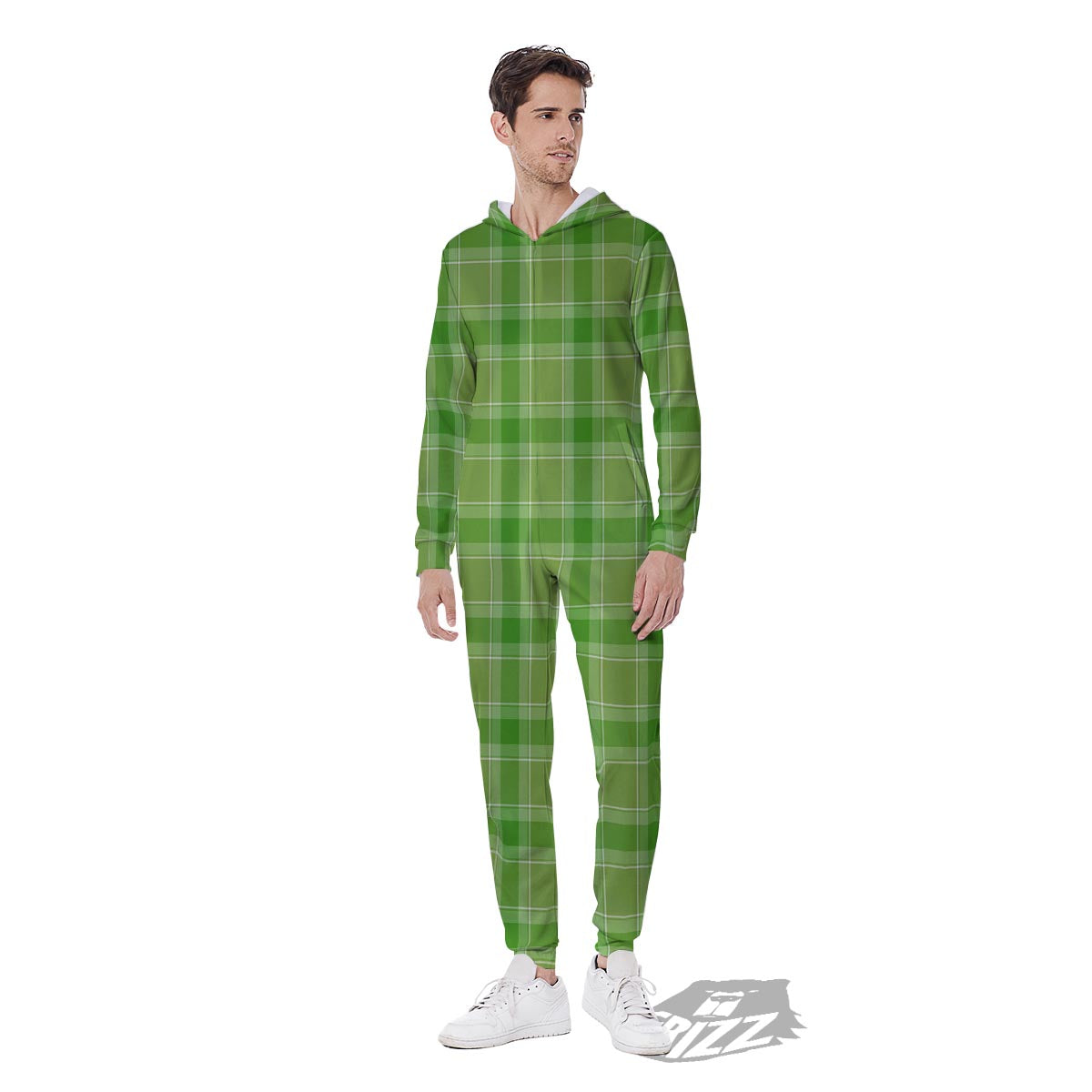 Saint Patrick's Day Shamrock Plaid Print Pattern Men's Jumpsuit-grizzshop