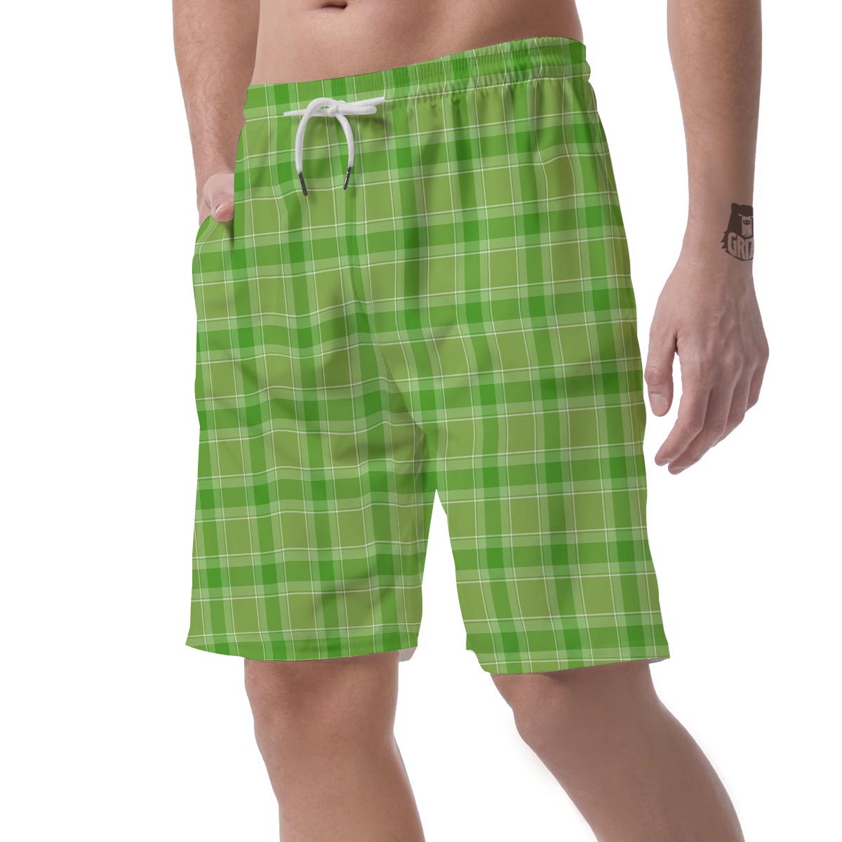 Saint Patrick's Day Shamrock Plaid Print Pattern Men's Shorts-grizzshop