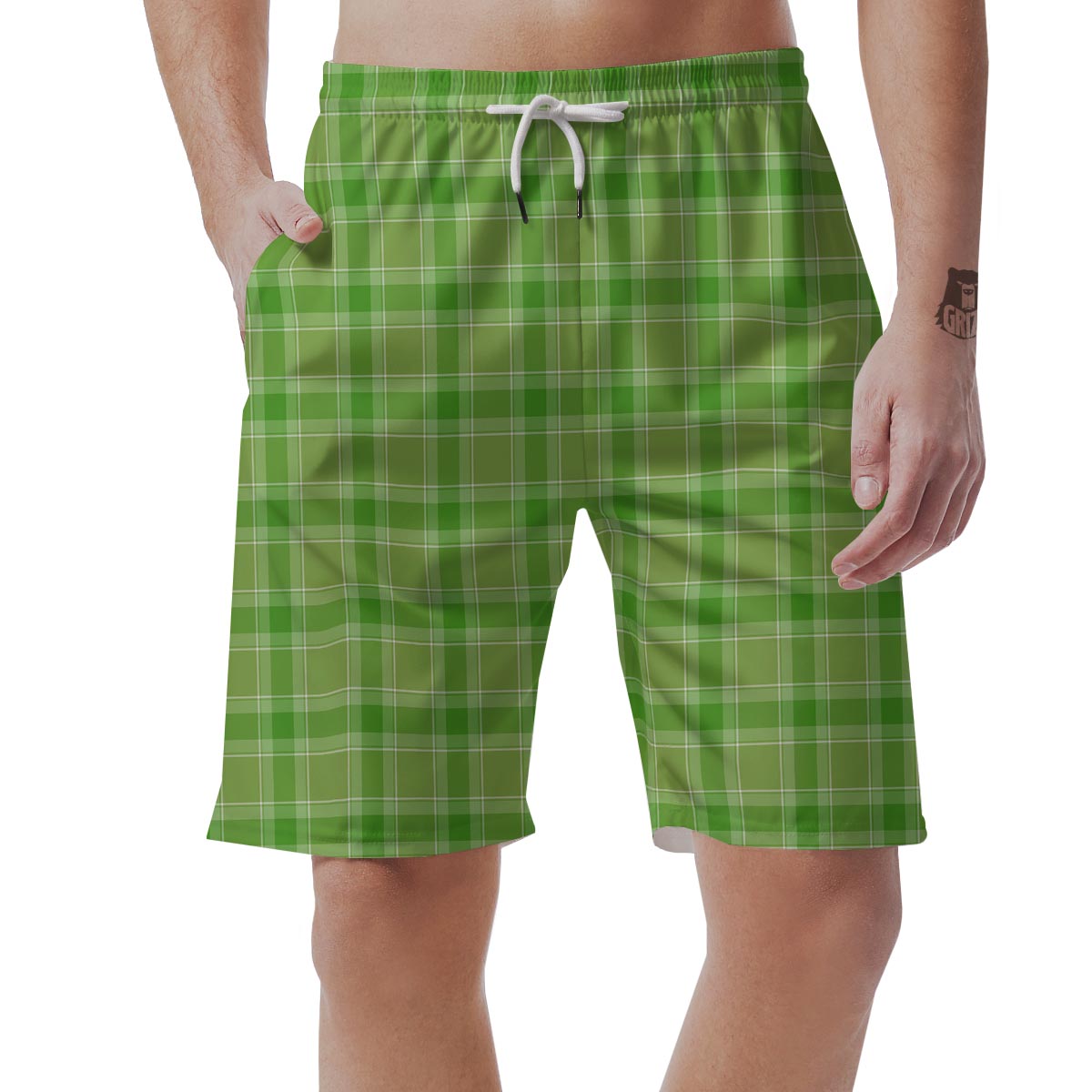 Saint Patrick's Day Shamrock Plaid Print Pattern Men's Shorts-grizzshop