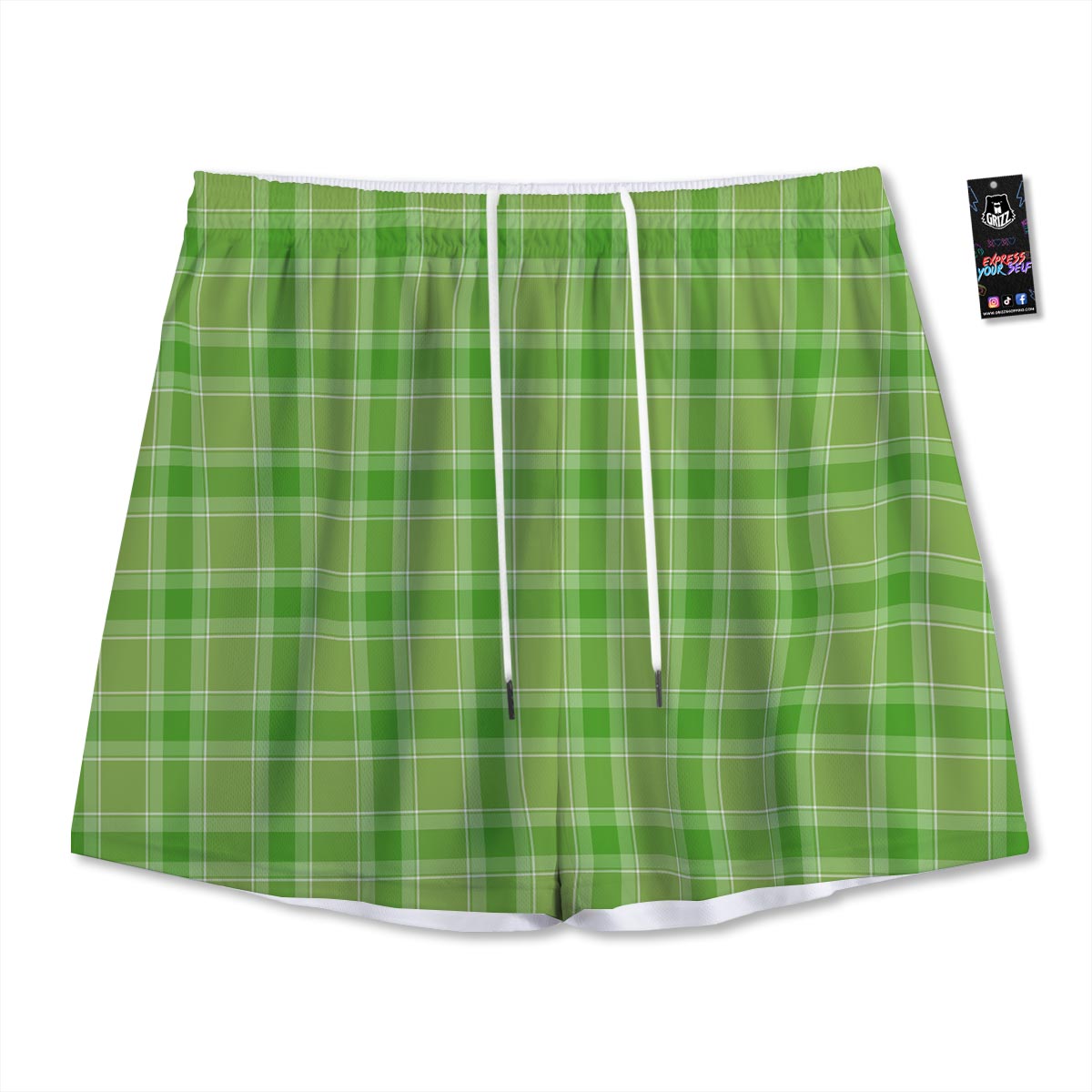 Saint Patrick's Day Shamrock Plaid Print Pattern Mesh Shorts