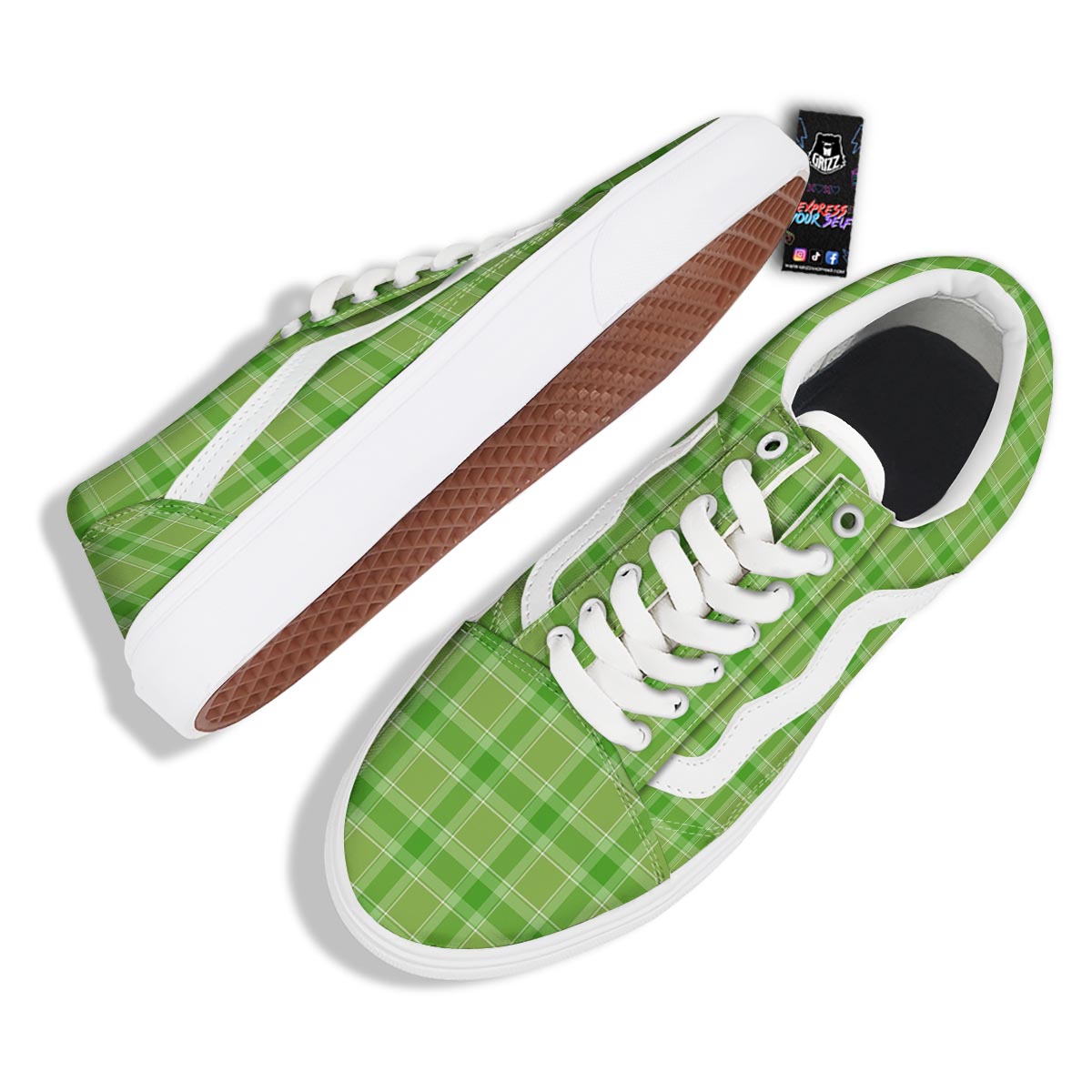 Saint Patrick's Day Shamrock Plaid Print Pattern Skate Shoes-grizzshop