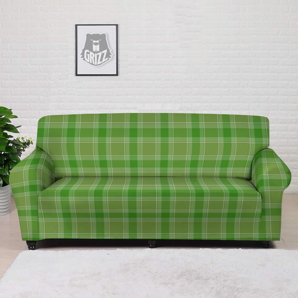 Saint Patrick's Day Shamrock Plaid Print Pattern Sofa Cover-grizzshop