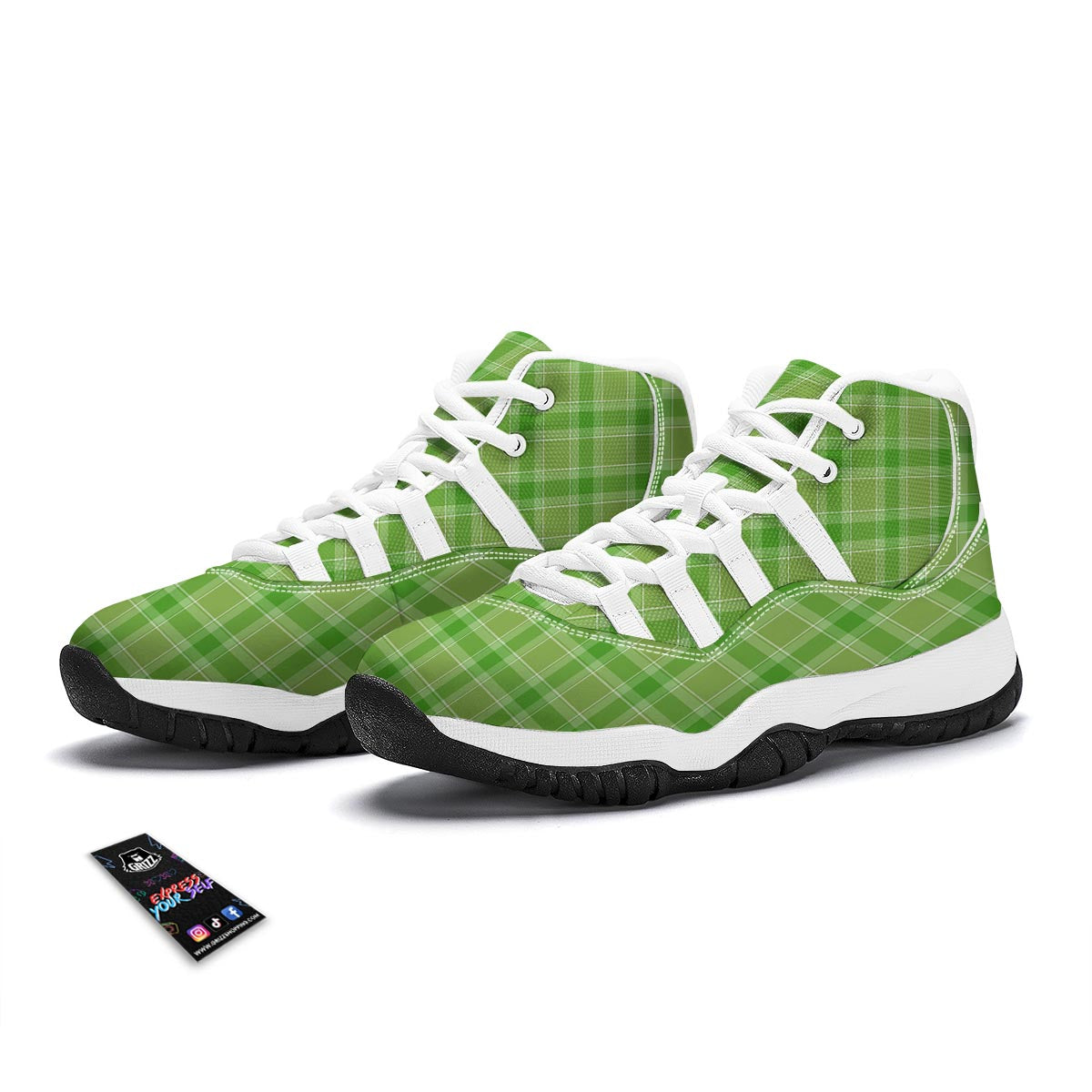 Saint Patrick's Day Shamrock Plaid Print Pattern White Bball Shoes-grizzshop