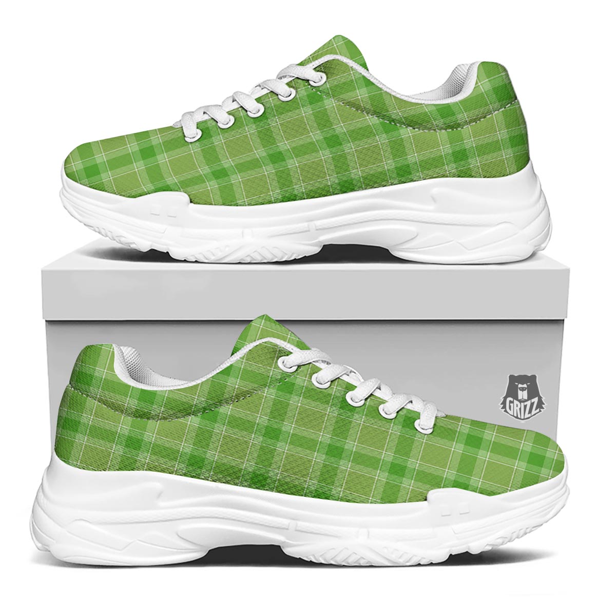 Saint Patrick's Day Shamrock Plaid Print Pattern White Chunky Shoes-grizzshop