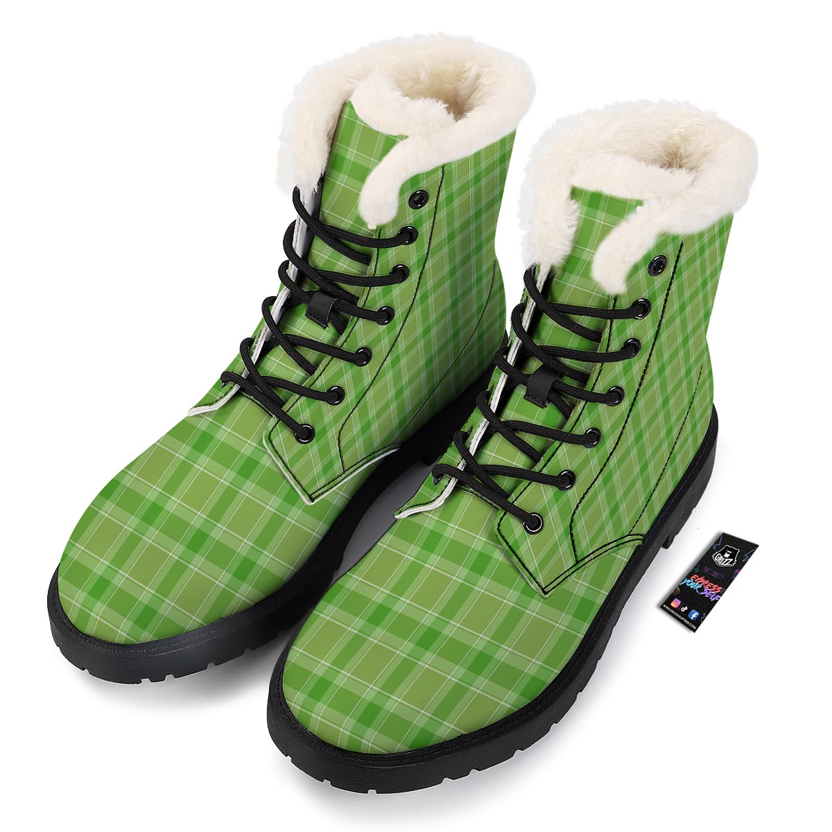 Saint Patrick's Day Shamrock Plaid Print Pattern Winter Boots-grizzshop