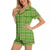 Saint Patrick's Day Shamrock Plaid Print Pattern Women Silk Pajamas-grizzshop