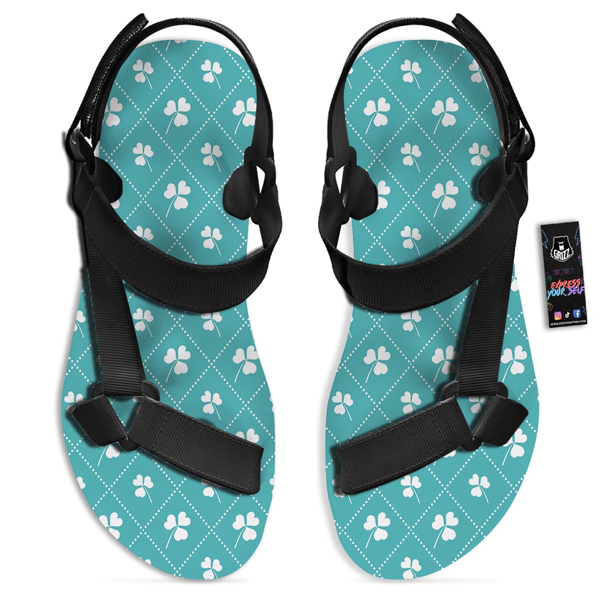 Saint Patrick's Day Shamrock Print Pattern Black Open Toe Sandals-grizzshop