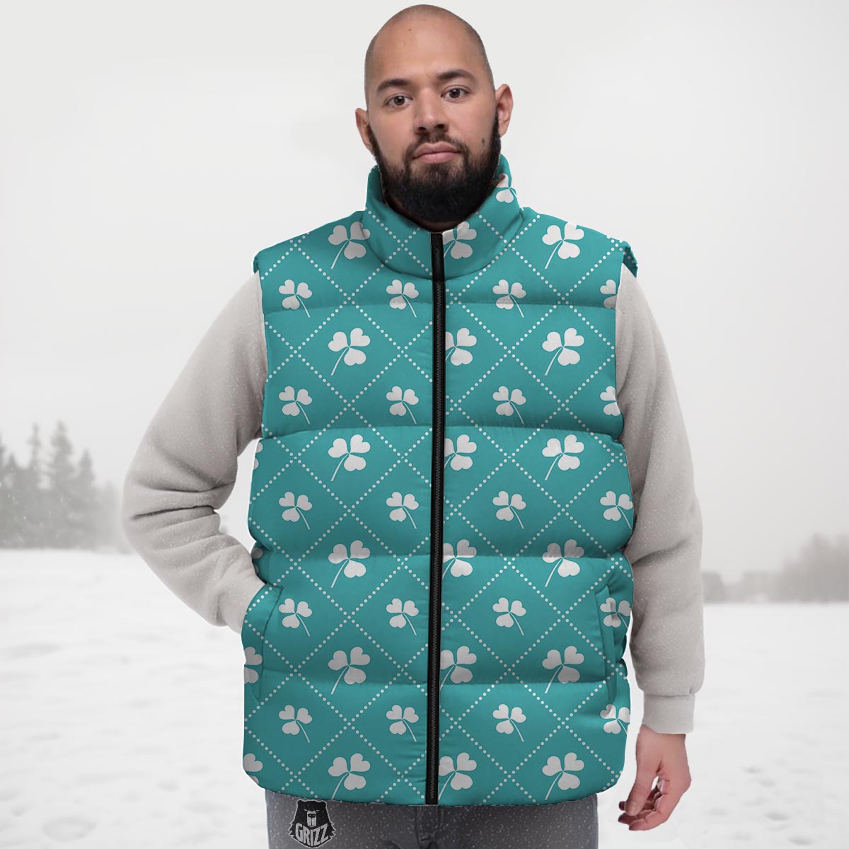 Saint Patrick's Day Shamrock Print Pattern Down Vest