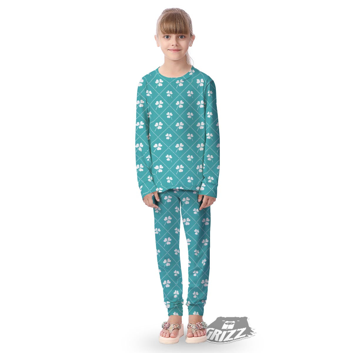 Saint Patrick's Day Shamrock Print Pattern Kid's Pajamas-grizzshop