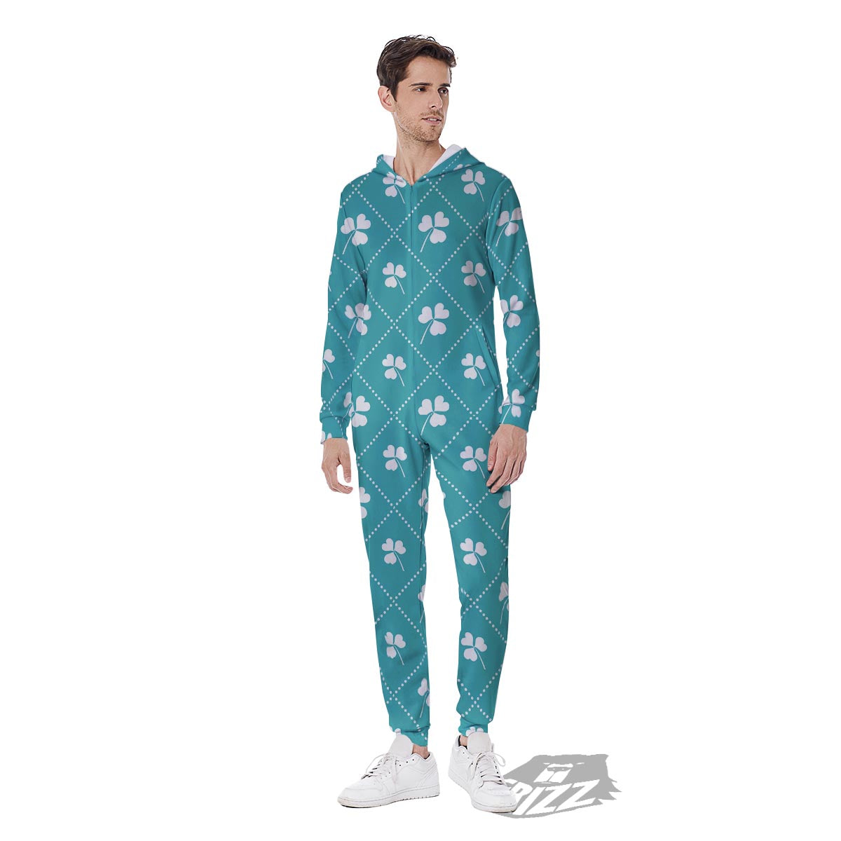 Saint Patrick's Day Shamrock Print Pattern Men's Jumpsuit-grizzshop