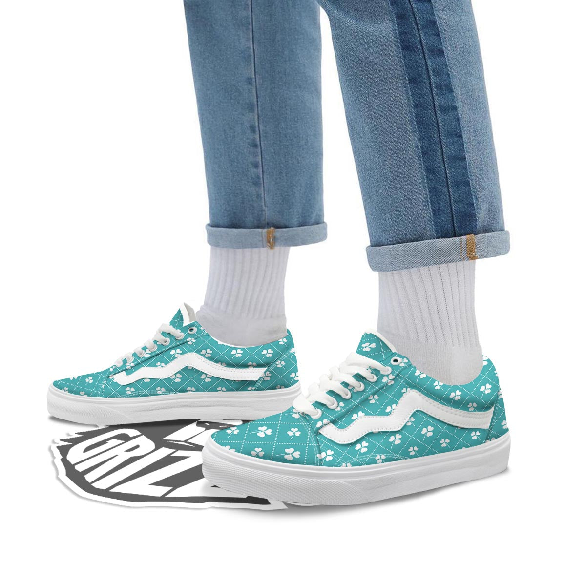 Saint Patrick's Day Shamrock Print Pattern Skate Shoes-grizzshop