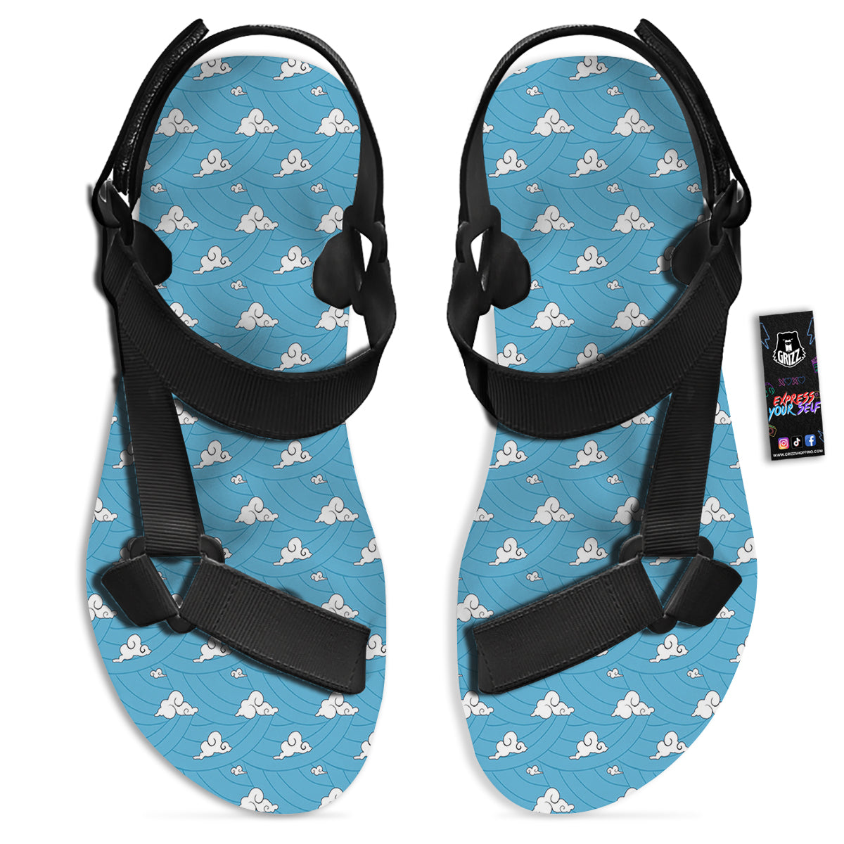 Sakonji Print Pattern Black Open Toe Sandals-grizzshop
