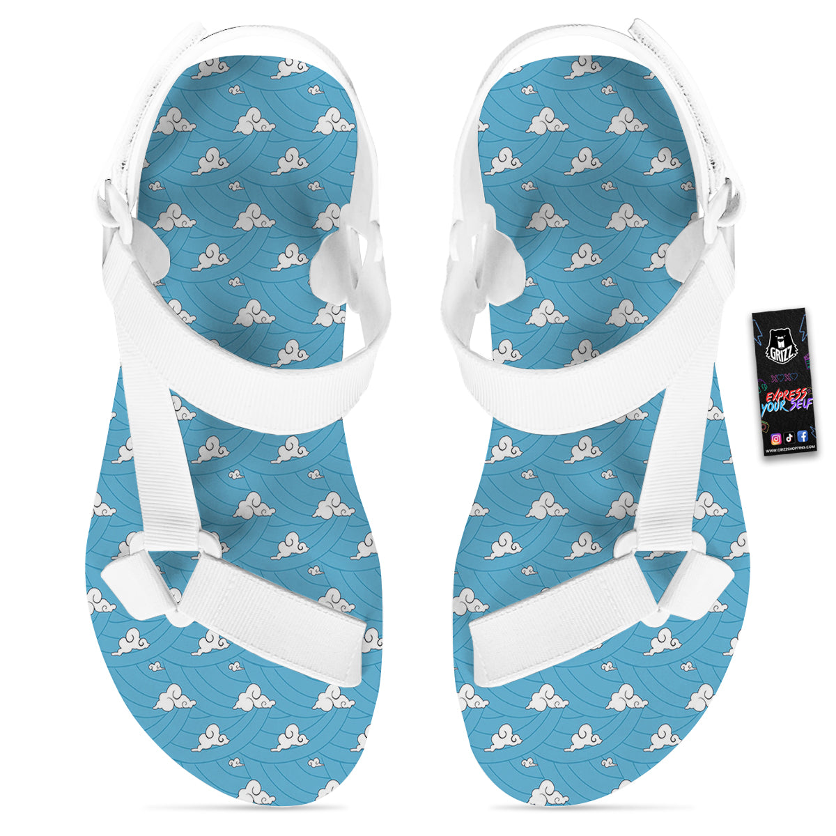 Sakonji Print Pattern White Open Toe Sandals-grizzshop