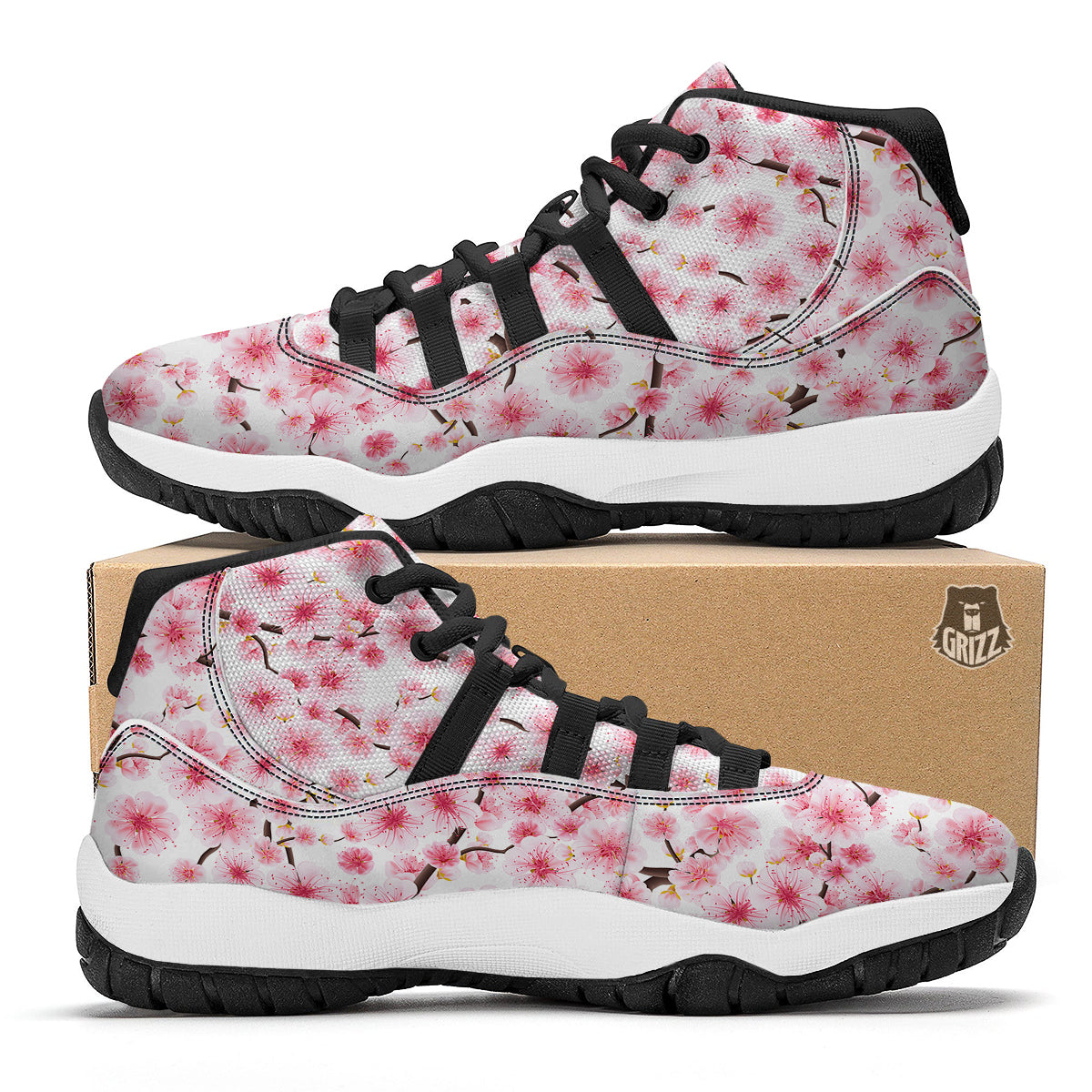 Sakura Pattern Print Black Bball Shoes-grizzshop