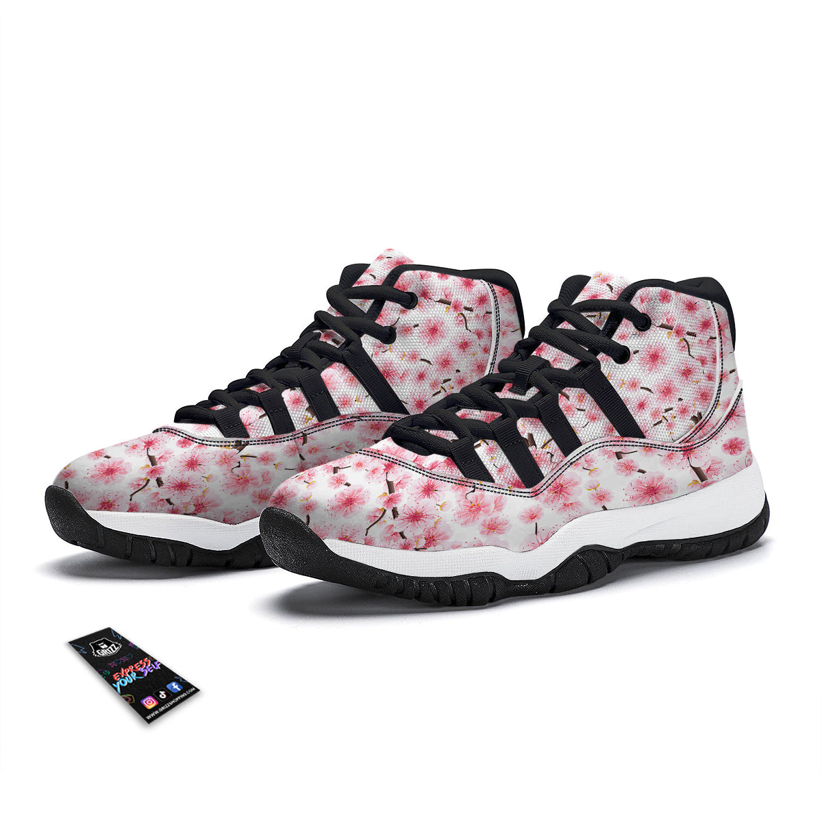 Sakura Pattern Print Black Bball Shoes-grizzshop
