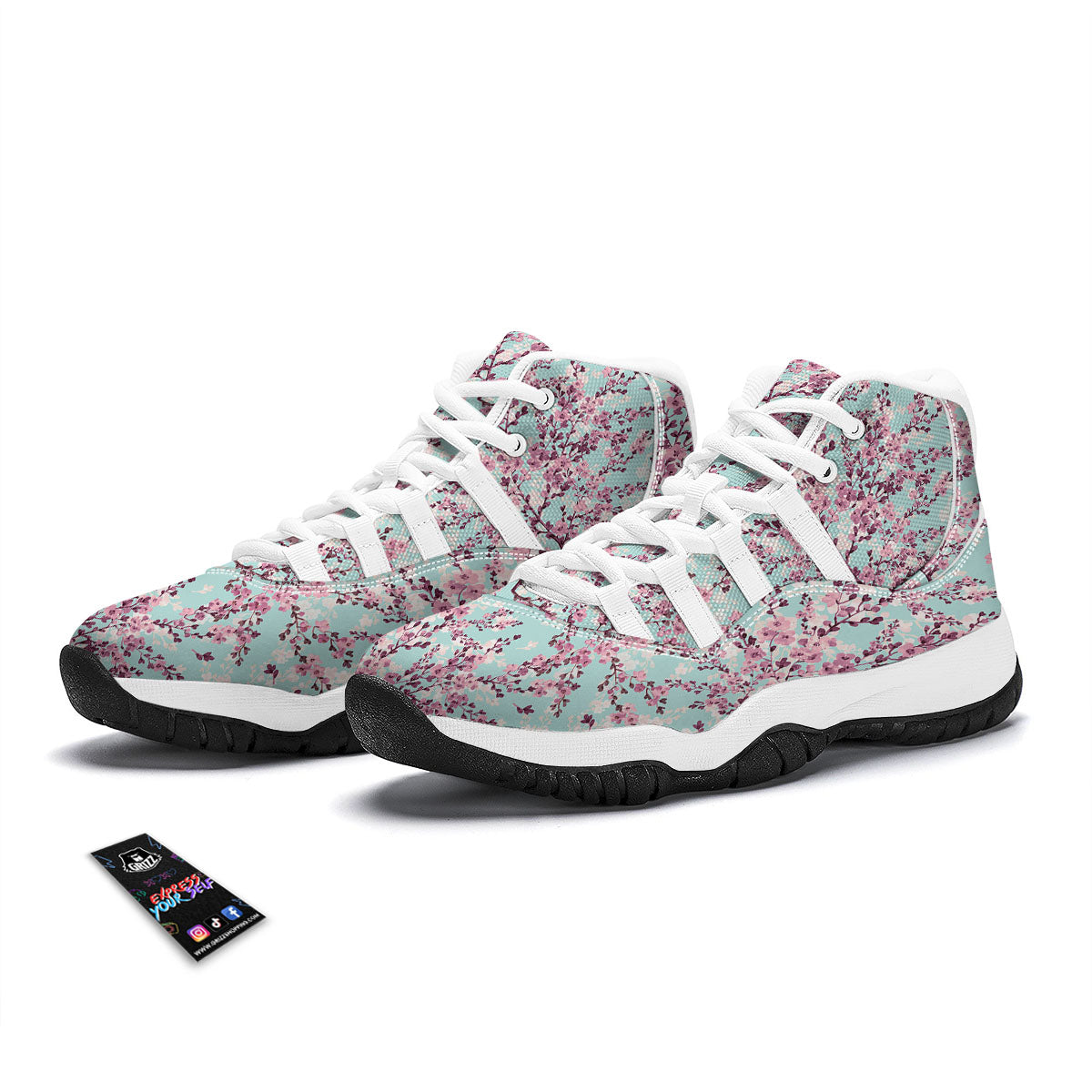 Sakura Print White Bball Shoes-grizzshop