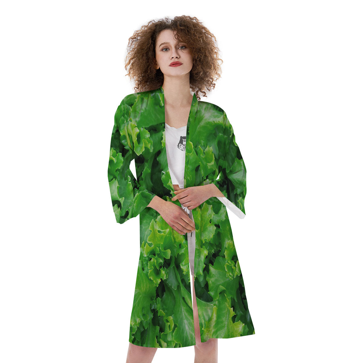 Salad Lettuce Green Print Kimono-grizzshop