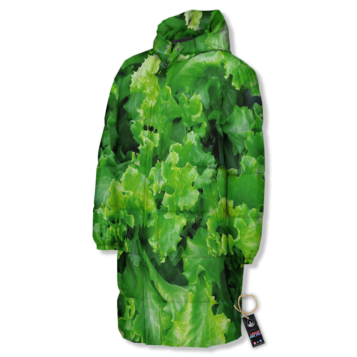Salad Lettuce Green Print Long Down Jacket-grizzshop