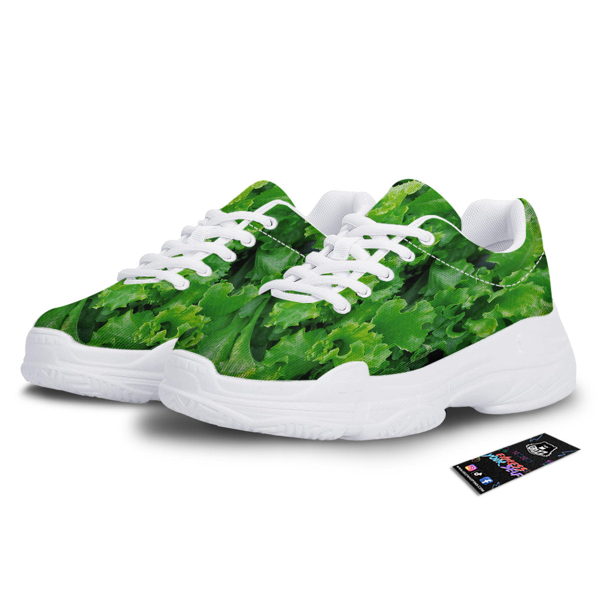 Salad Lettuce Green Print White Chunky Shoes-grizzshop