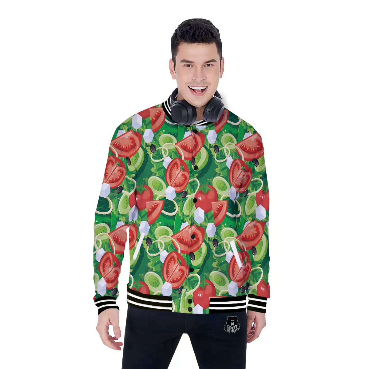 Salad Vegetable Print Pattern Baseball Jacket-grizzshop