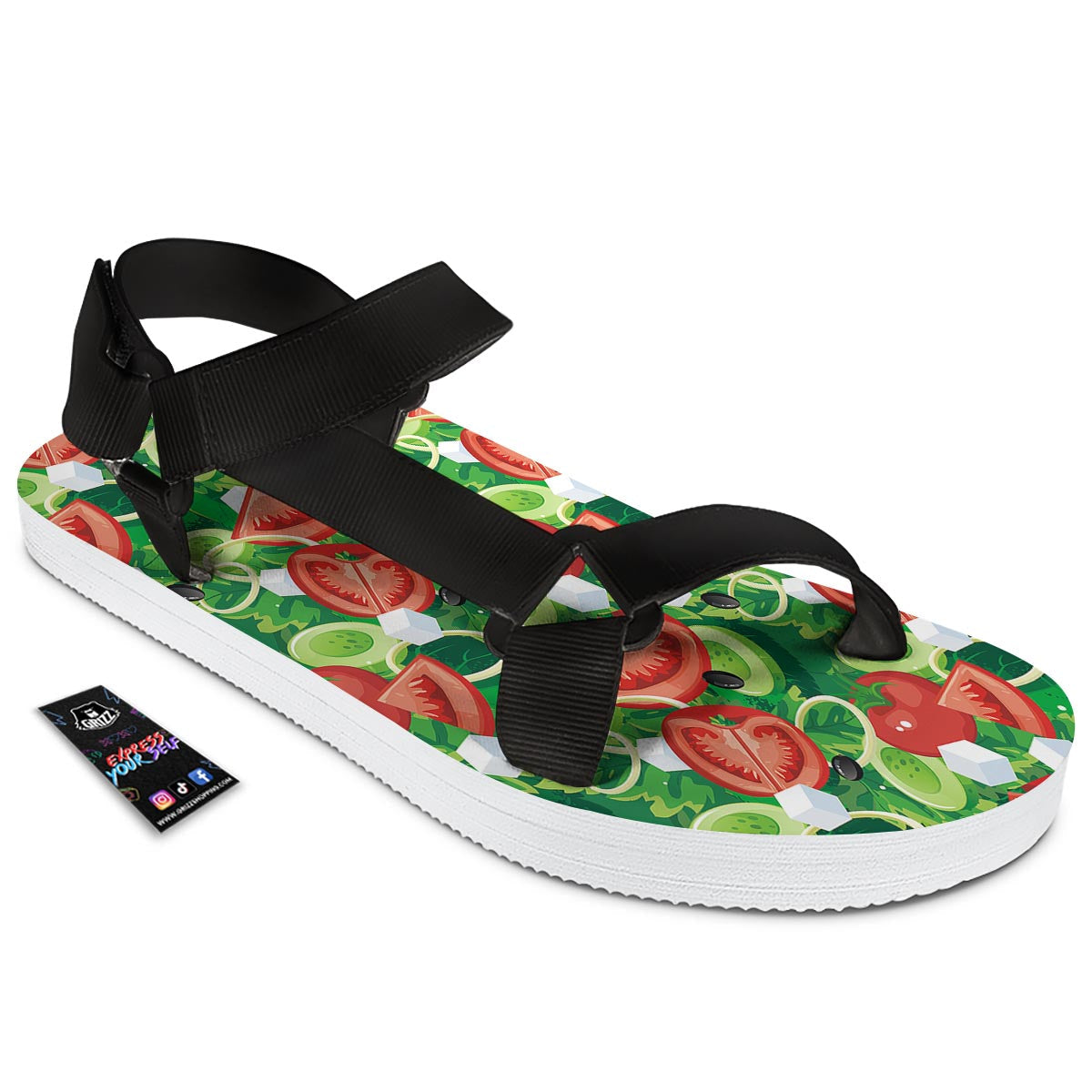 Salad Vegetable Print Pattern Black Open Toe Sandals-grizzshop