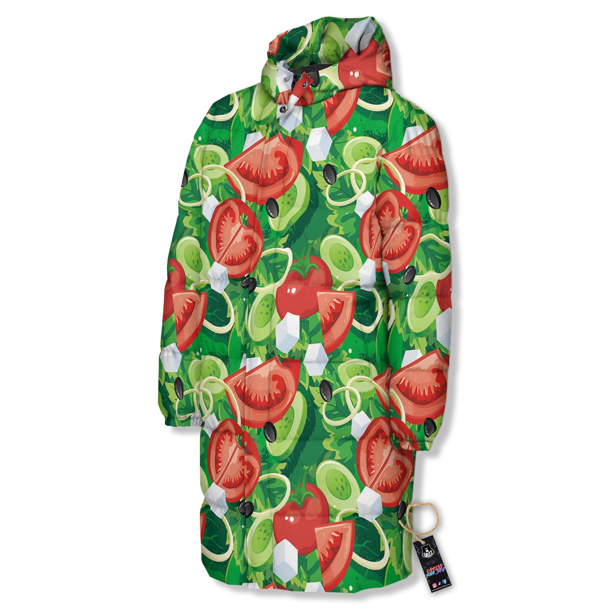 Salad Vegetable Print Pattern Long Down Jacket-grizzshop