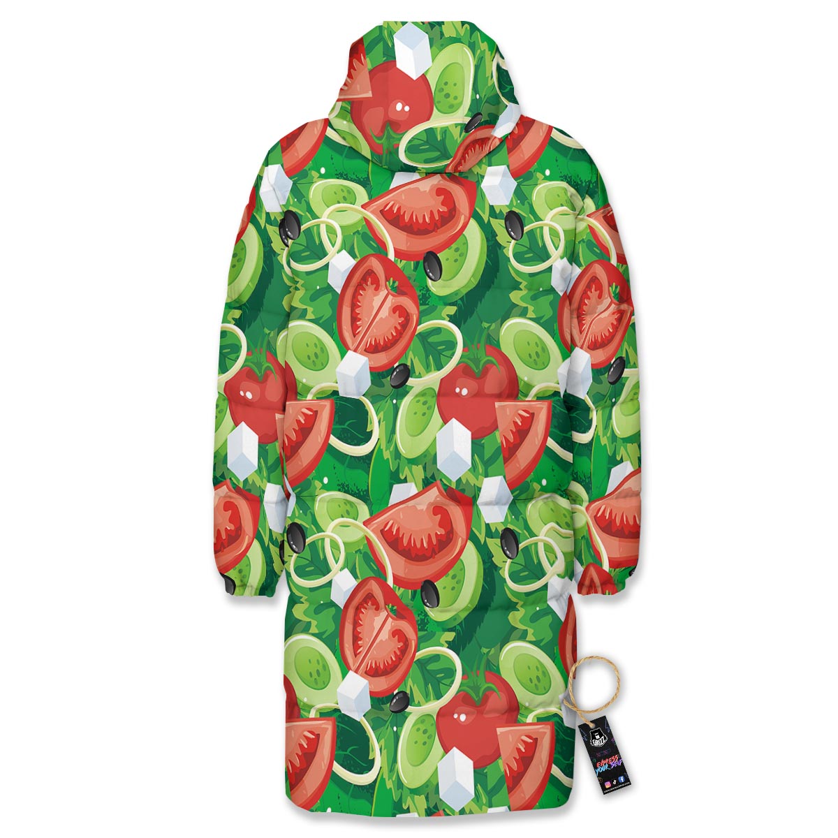 Salad Vegetable Print Pattern Long Down Jacket-grizzshop