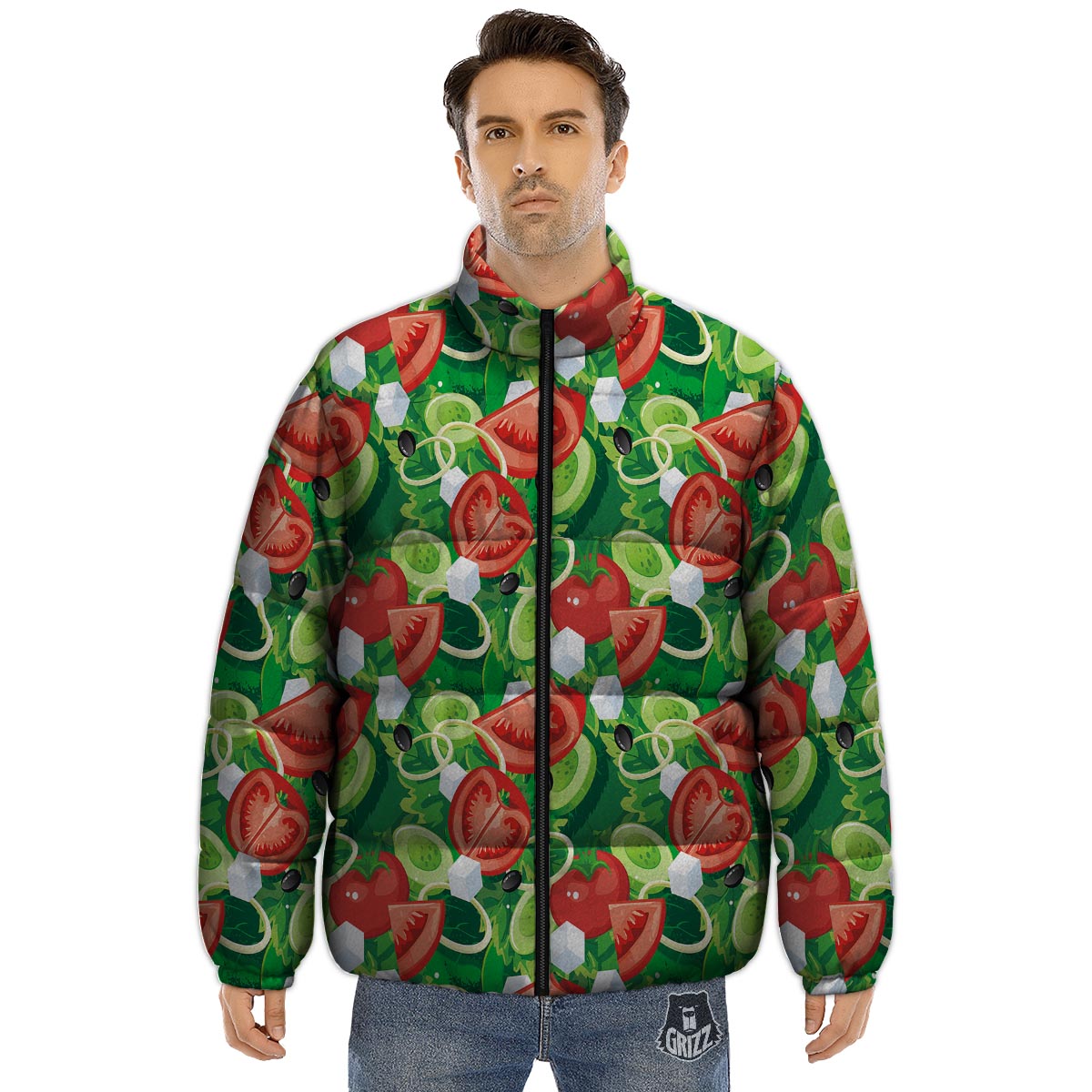 Salad Vegetable Print Pattern Puffer Jacket-grizzshop