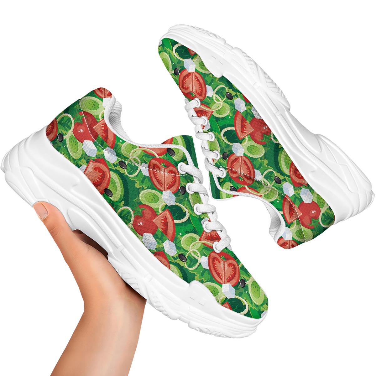 Salad Vegetable Print Pattern White Chunky Shoes-grizzshop