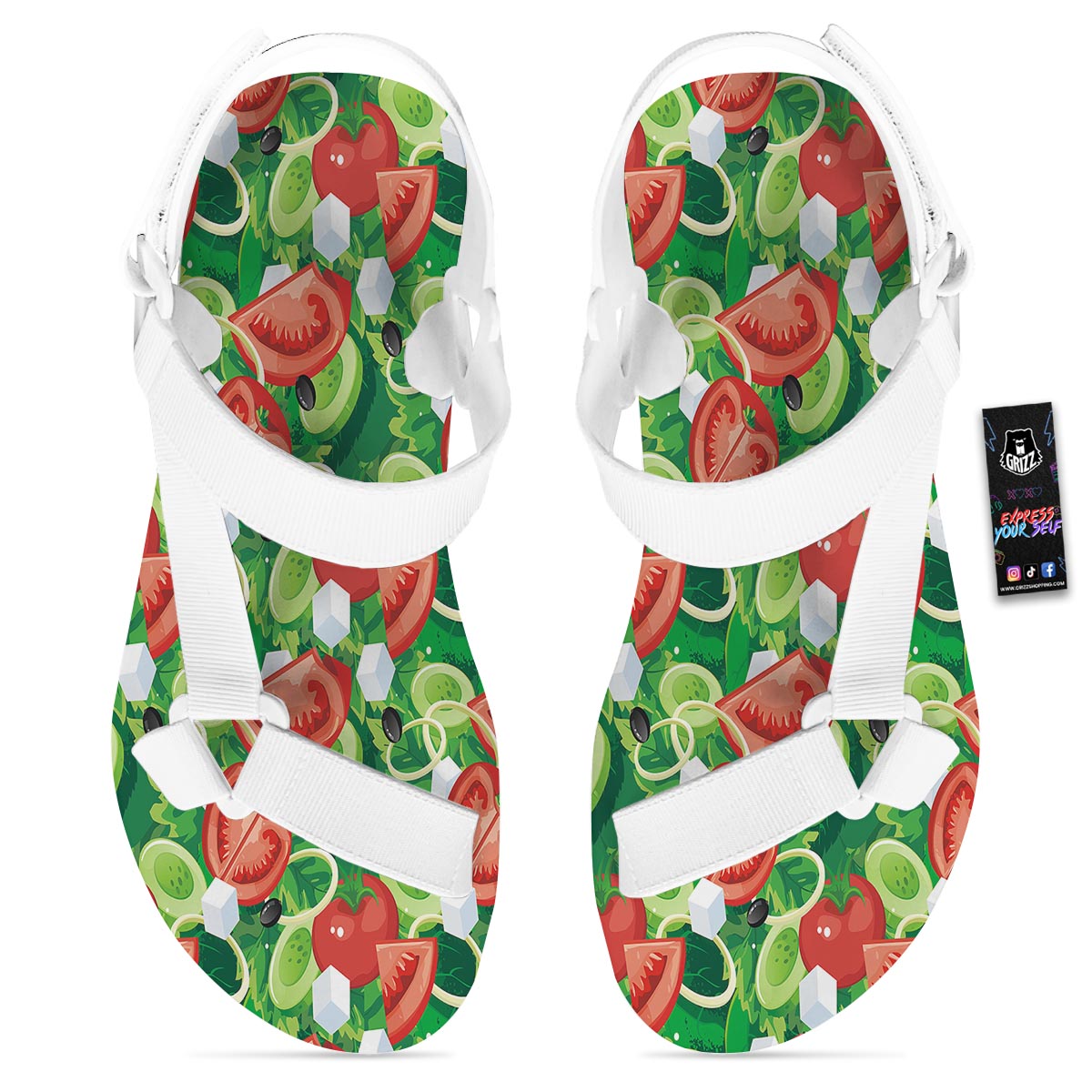 Salad Vegetable Print Pattern White Open Toe Sandals-grizzshop