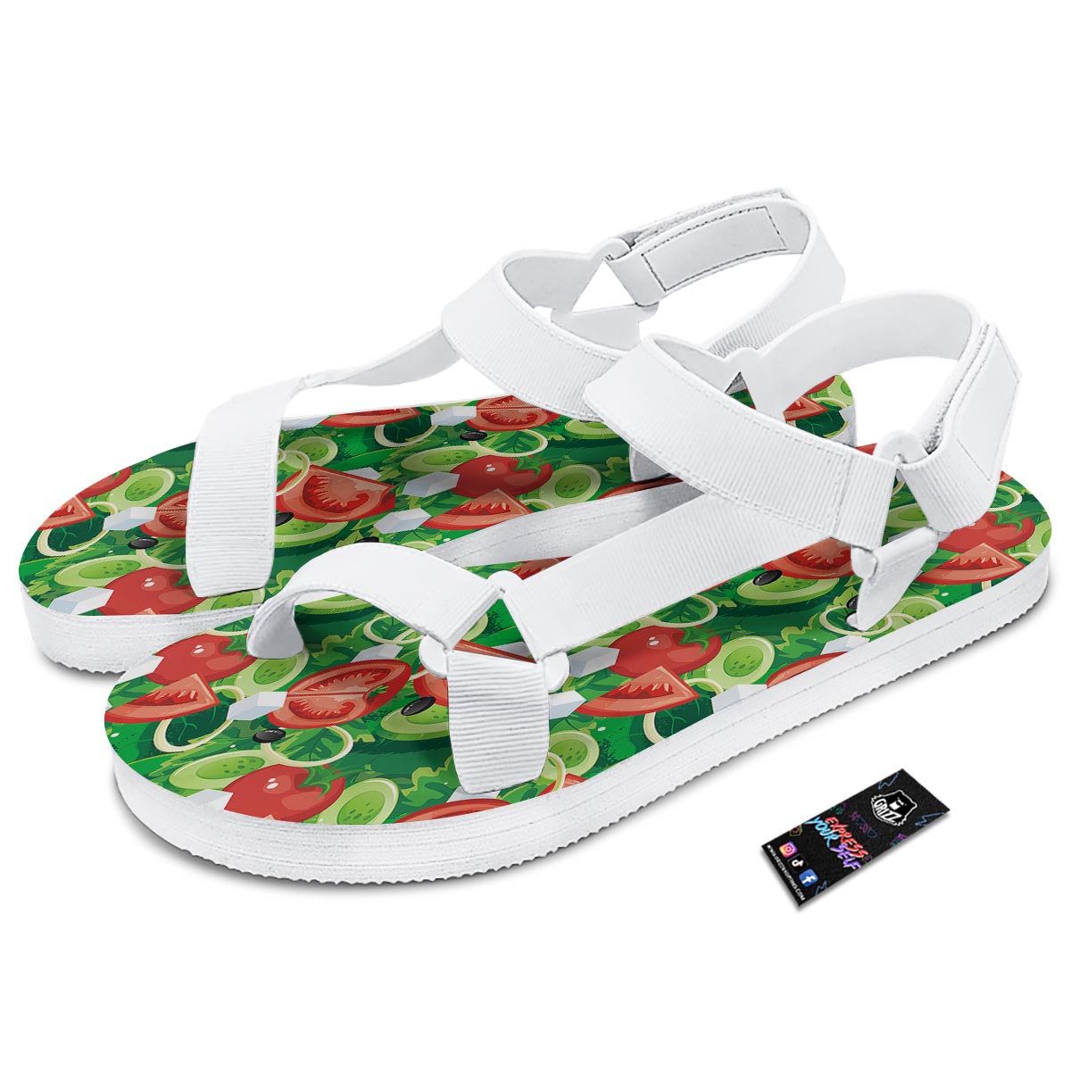 Salad Vegetable Print Pattern White Open Toe Sandals-grizzshop