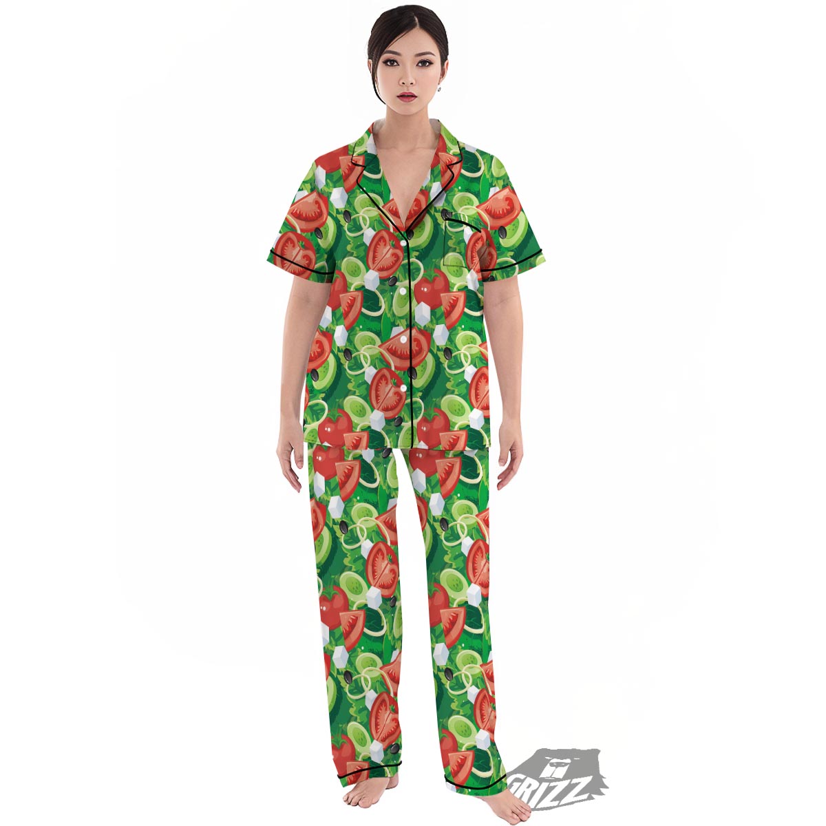 Salad Vegetable Print Pattern Women's Pajamas Set-grizzshop