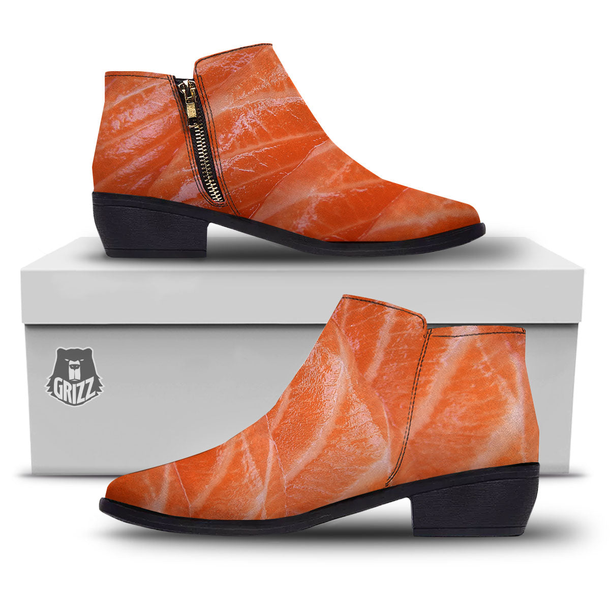 Salmon Print Ankle Boots-grizzshop