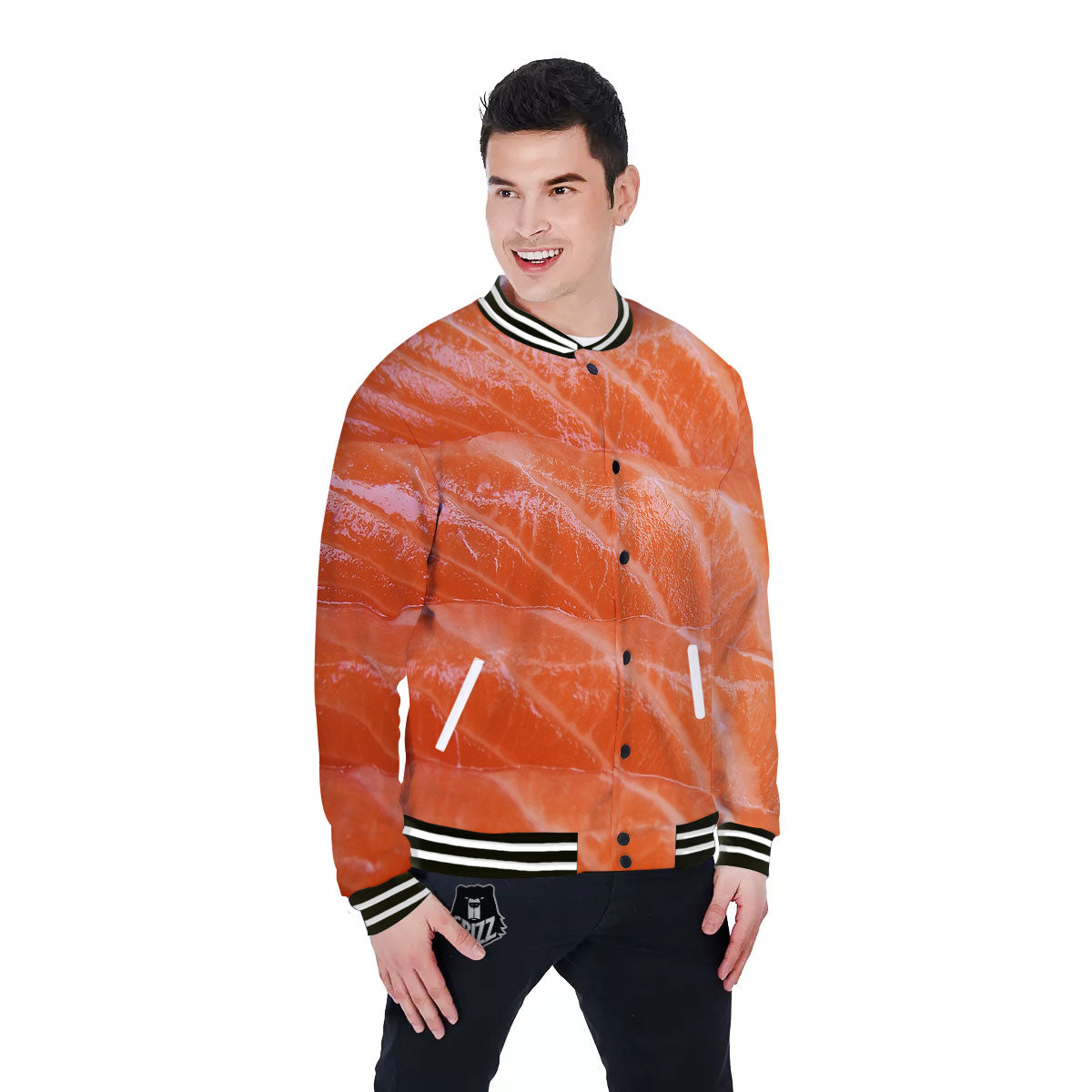 Salmon Print Baseball Jacket-grizzshop