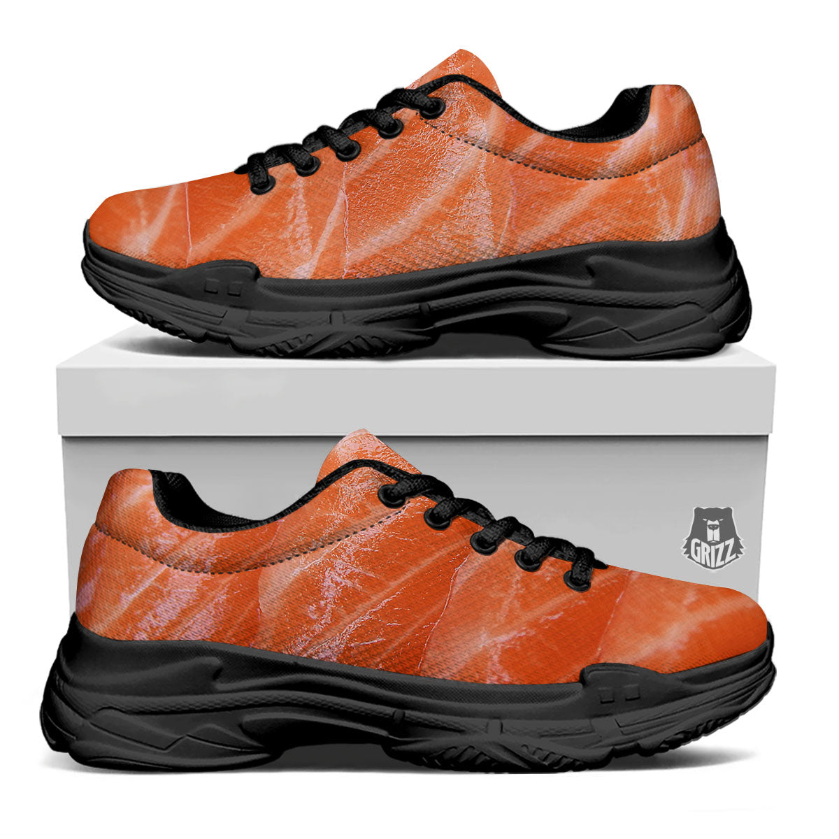 Salmon Print Black Chunky Shoes-grizzshop
