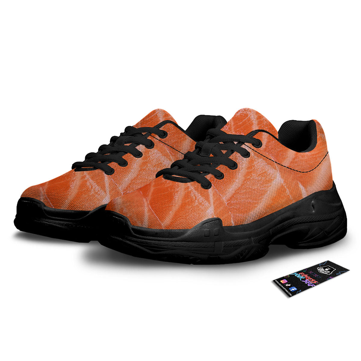 Salmon Print Black Chunky Shoes-grizzshop