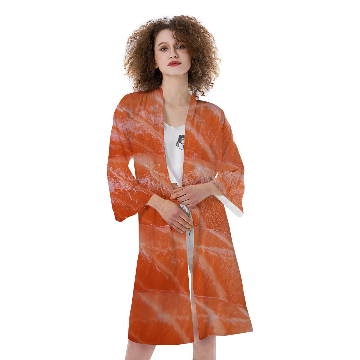 Salmon Print Kimono-grizzshop