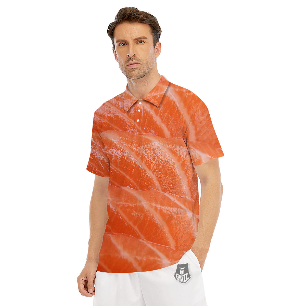 Salmon Print Men's Golf Shirts-grizzshop