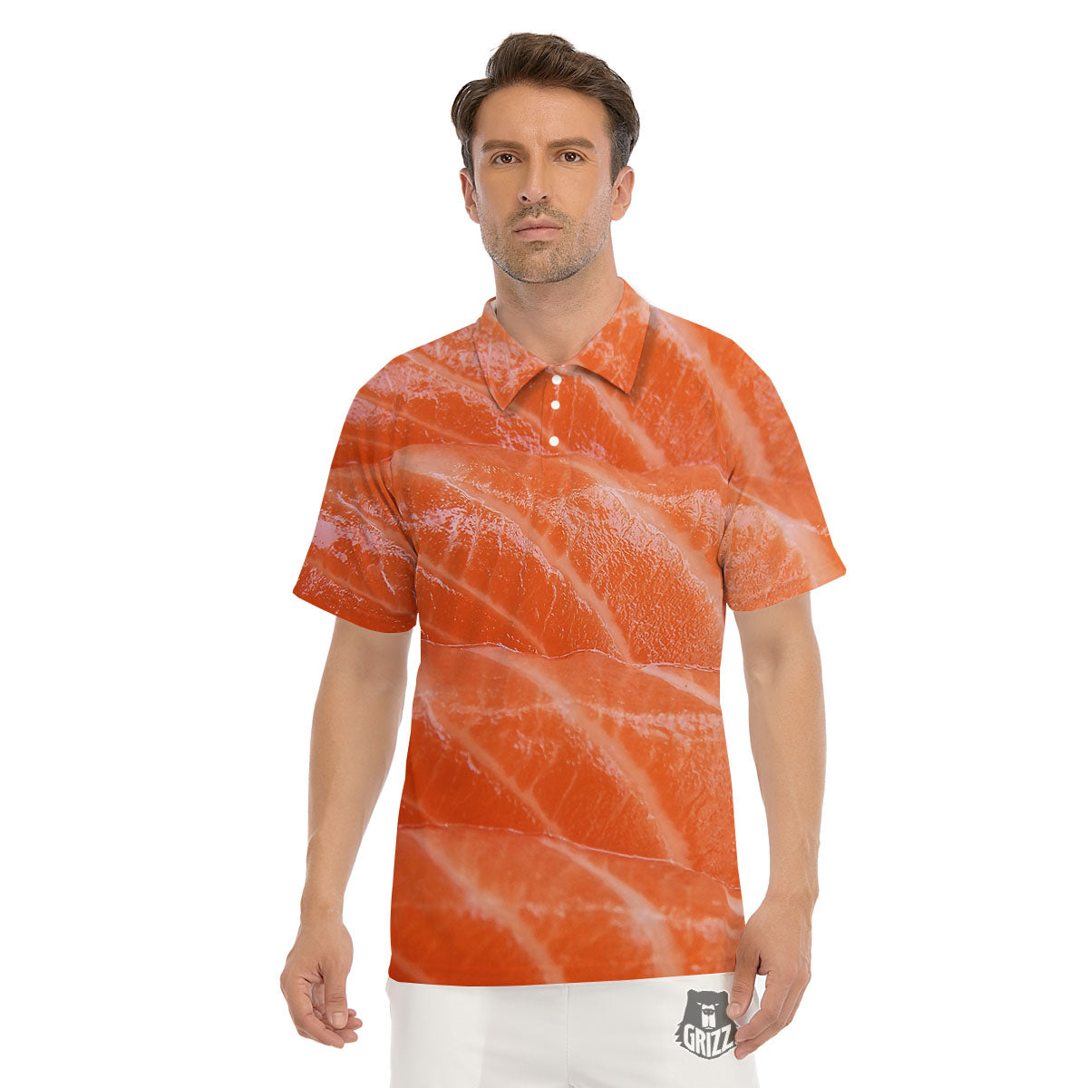 Salmon Print Men's Golf Shirts-grizzshop