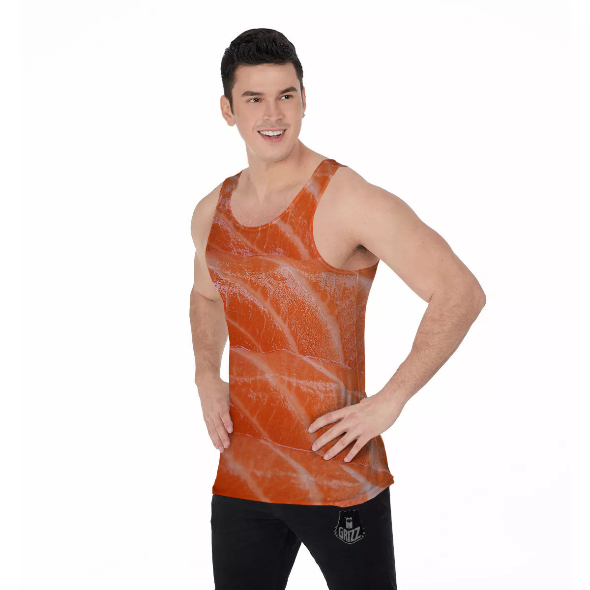 Salmon Print Men's Tank Top-grizzshop