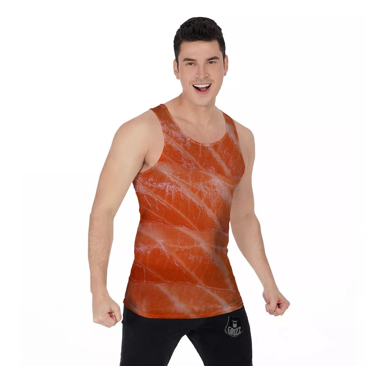 Salmon Print Men's Tank Top-grizzshop